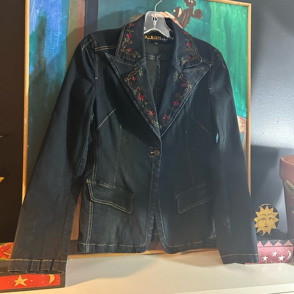 Illegal Jeans Y2K Embroidered Black Denim Jacket Medium - Picture 9 of 12